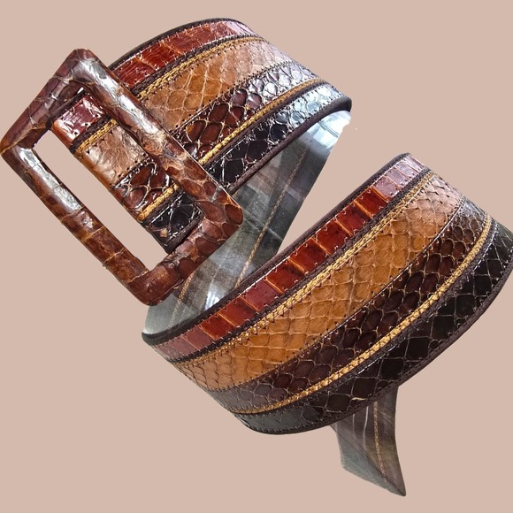 Charles Jourdan Accessories - Vintage Charles Jourdan Paris Patchwork Python & Lizard Belt | Size 75 | Made in
